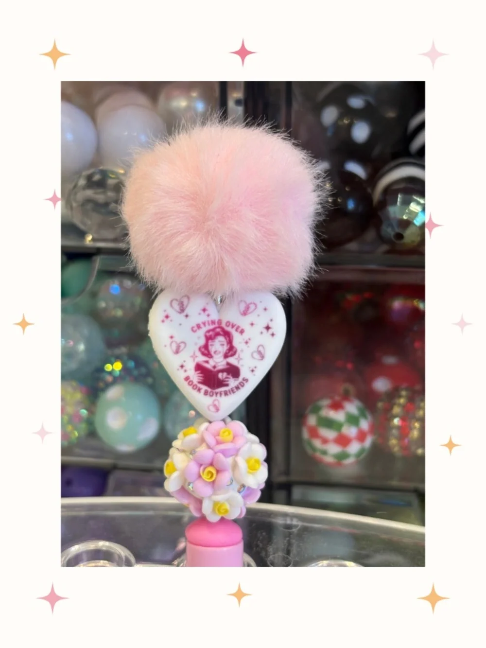 Handmade Pom Pom Humorous Beaded Pen